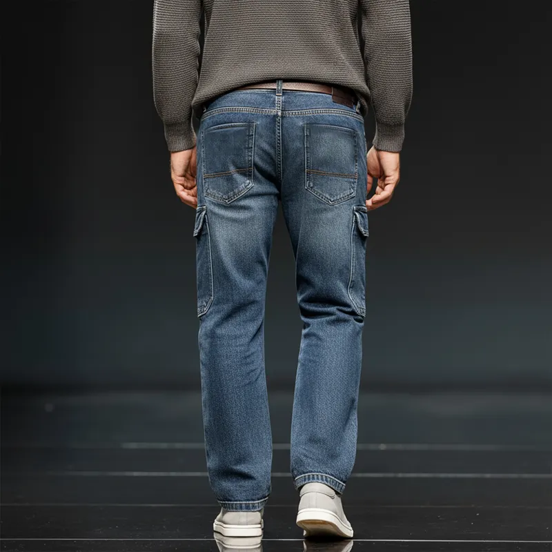 Men's Classic Straight-leg Dark Blue Multi-pocket Jeans MTA2493J3U sold by Manly product image thumbnail 4