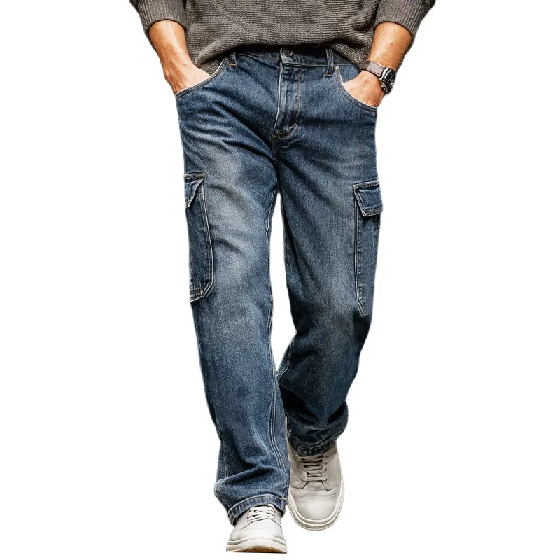 Men's Classic Straight-leg Dark Blue Multi-pocket Jeans MTA2493J3U sold by Manly