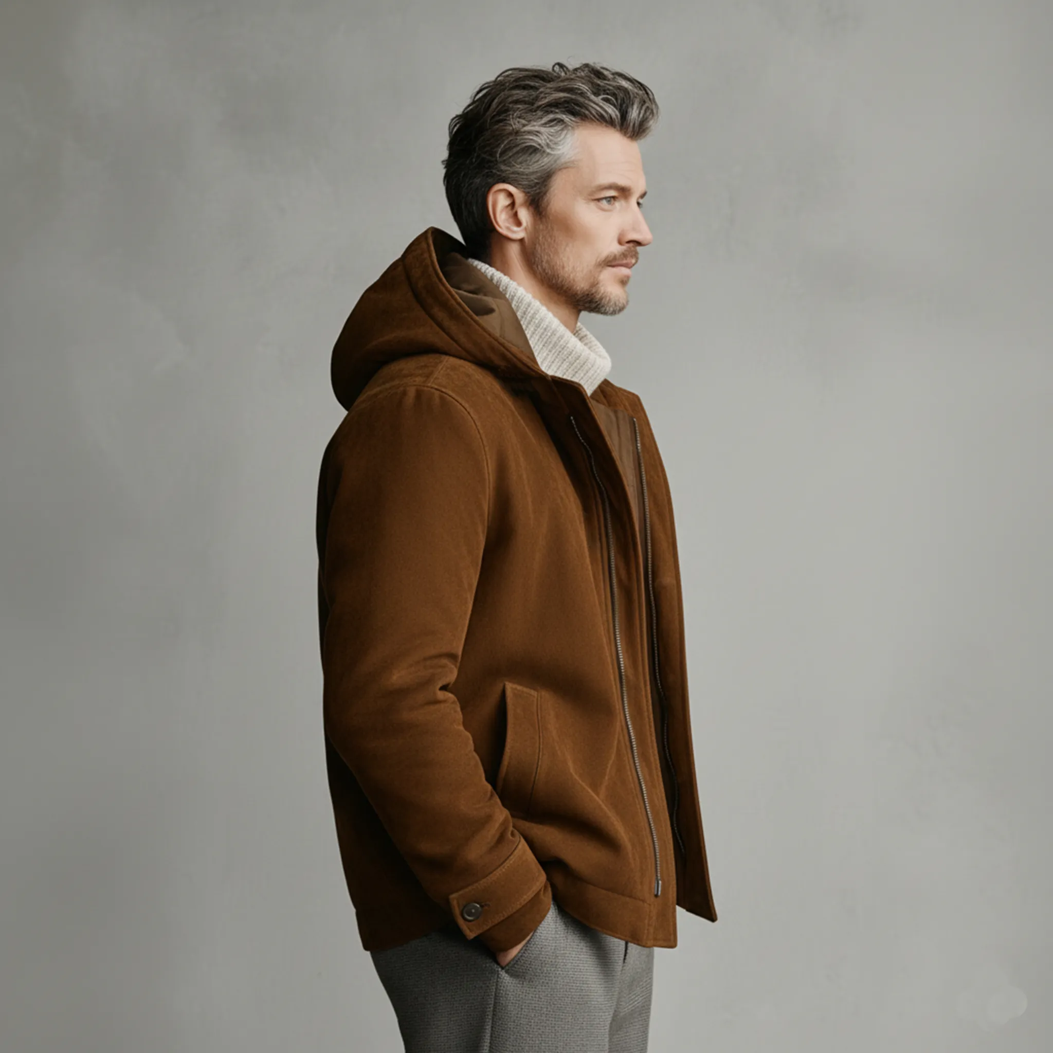 Men's Classic Retro Western Faux Suede Hooded Zip-Up Jacket MTA2210J7K sold by Manly product image thumbnail 5