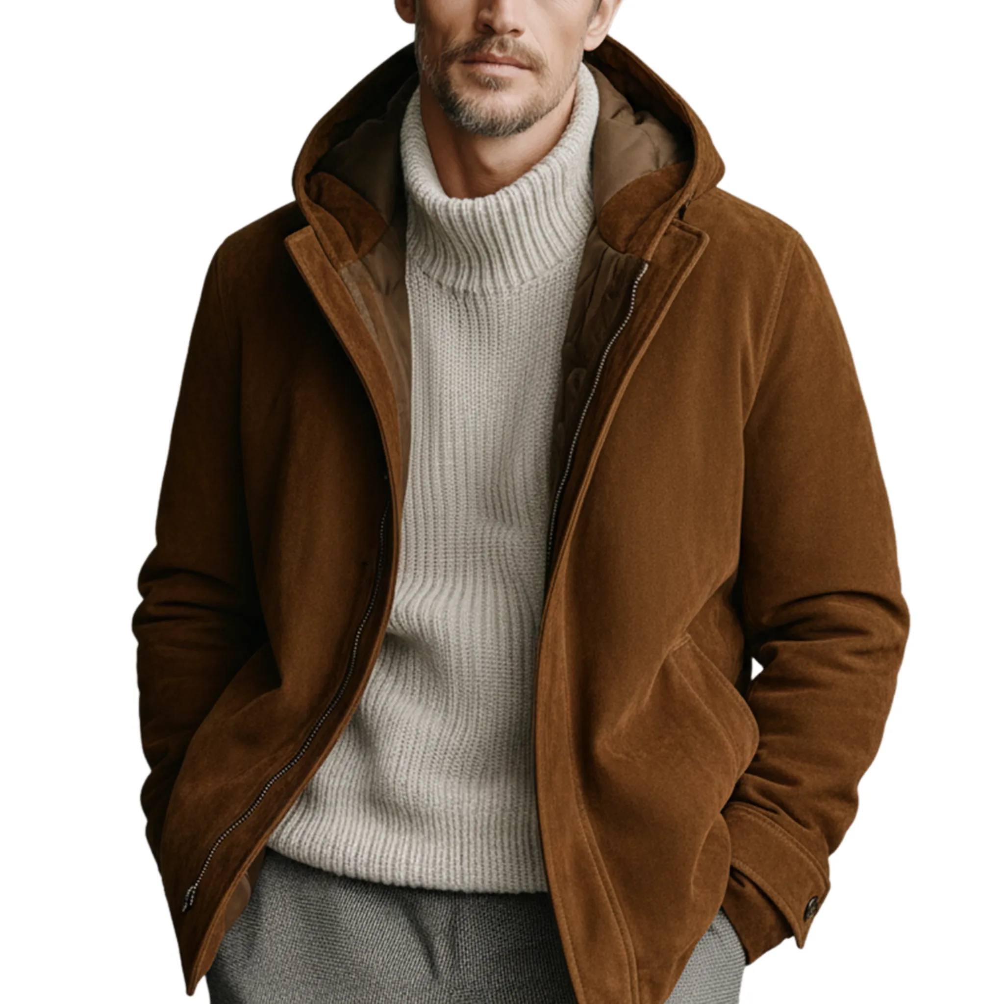 Men's Classic Retro Western Faux Suede Hooded Zip-Up Jacket MTA2210J7K sold by Manly