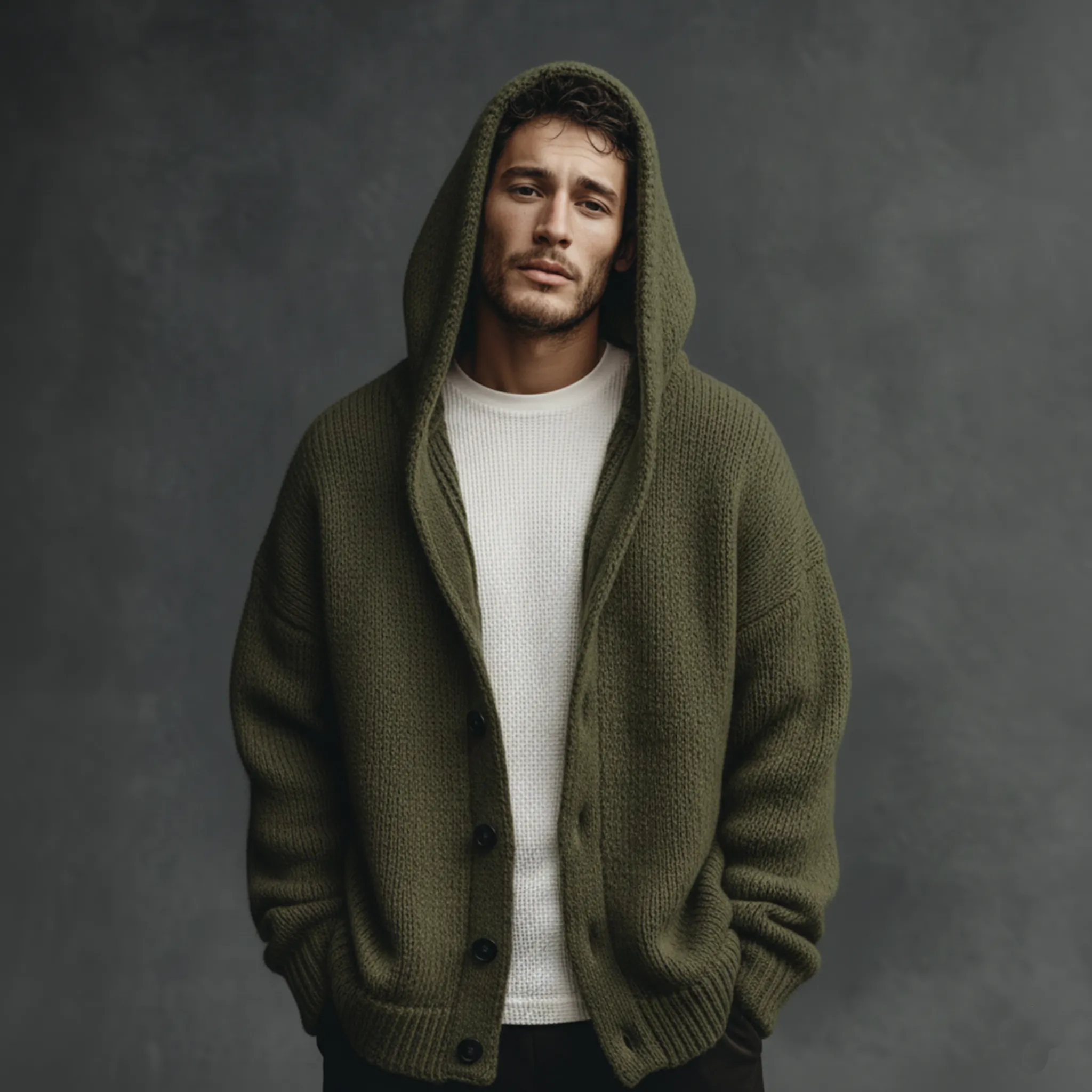 Men's Classic Casual Hooded Knit Cardigan MTA2355J7K sold by Manly product image thumbnail 2