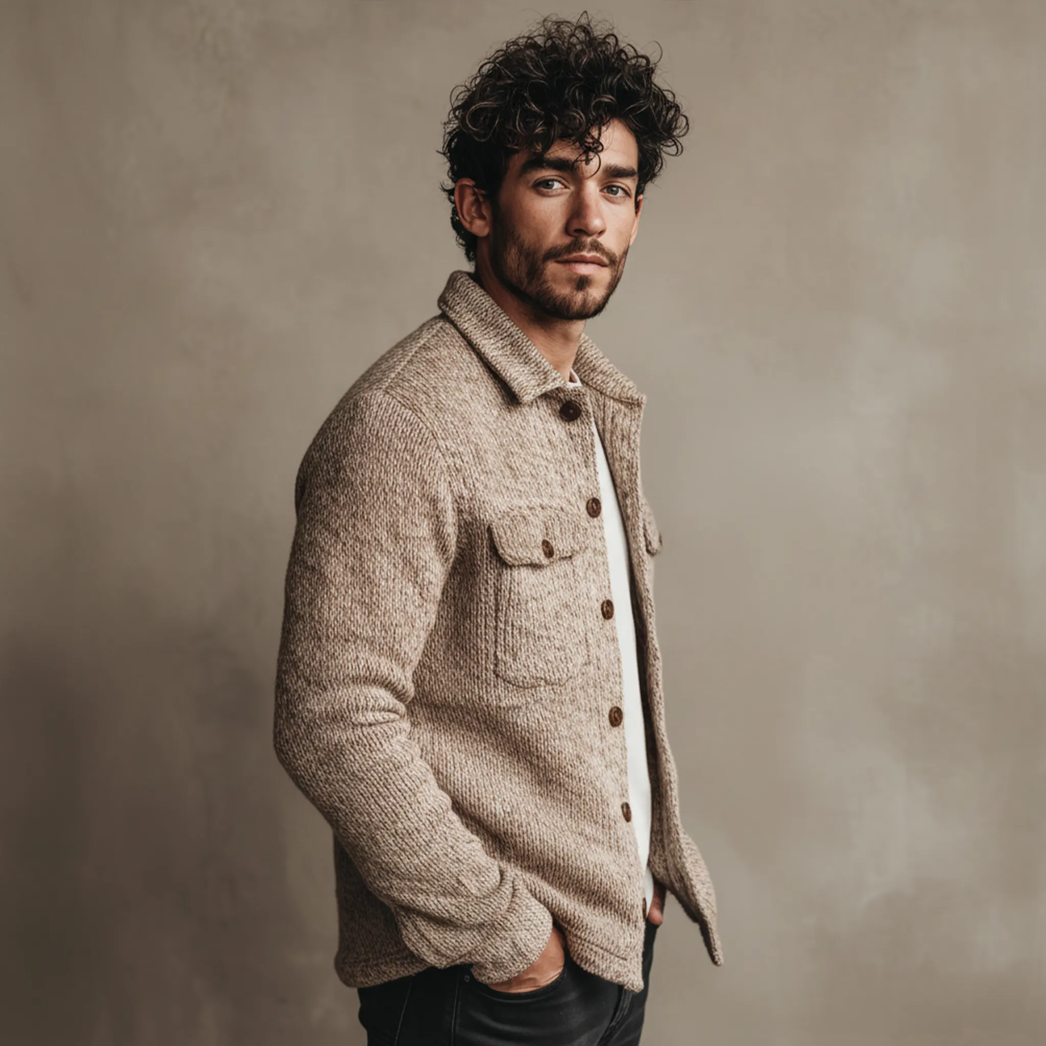 Men's Classic Casual Lapel Shirt-style Knit Cardigan MTA2502J5K sold by Manly product image thumbnail 4