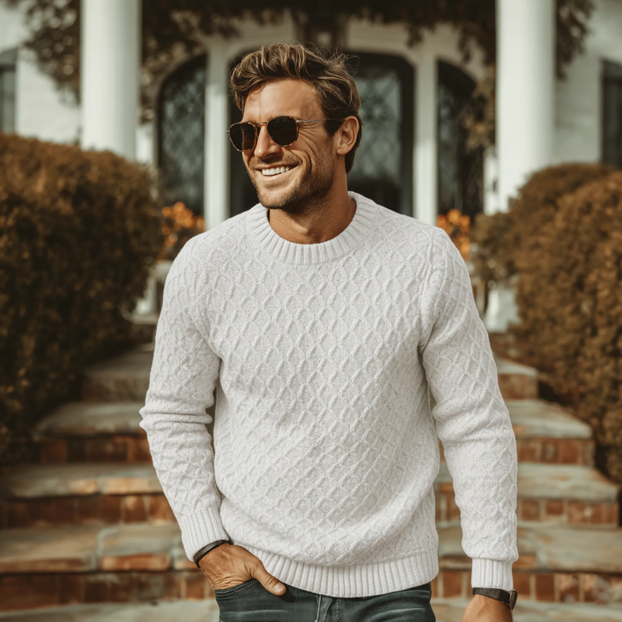 Men's Classic Casual Round Neck Jacquard Texture Sweater MTA2578J1K sold by Manly product image thumbnail 2
