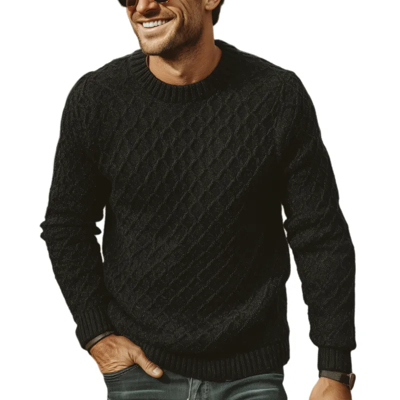 Men's Classic Casual Round Neck Jacquard Texture Sweater MTA2578J1K sold by Manly