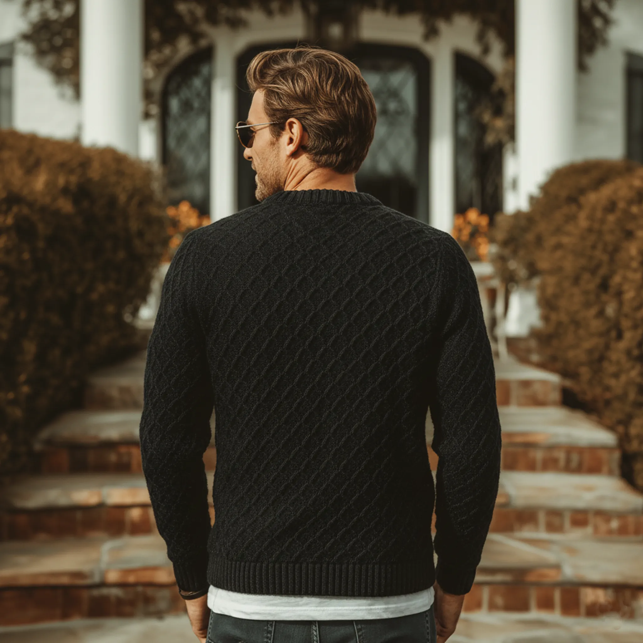 Men's Classic Casual Round Neck Jacquard Texture Sweater MTA2578J1K sold by Manly product image thumbnail 5