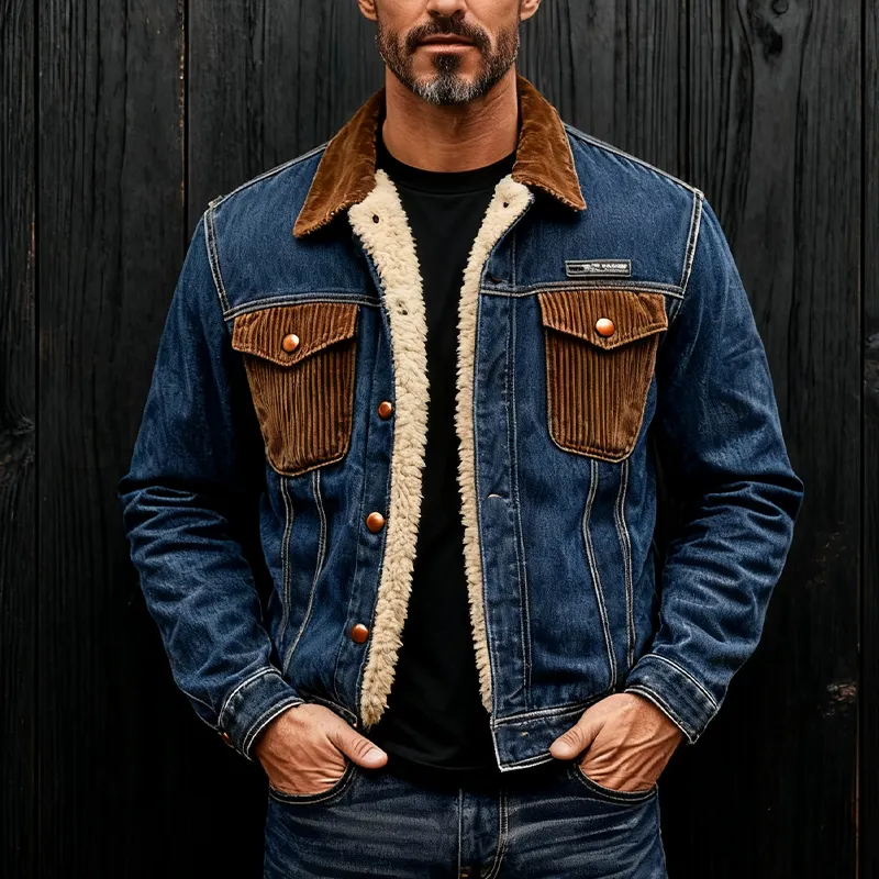 Men's Vintage Corduroy Paneled Denim Jacket MTA2430J3X sold by Manly product image thumbnail 2