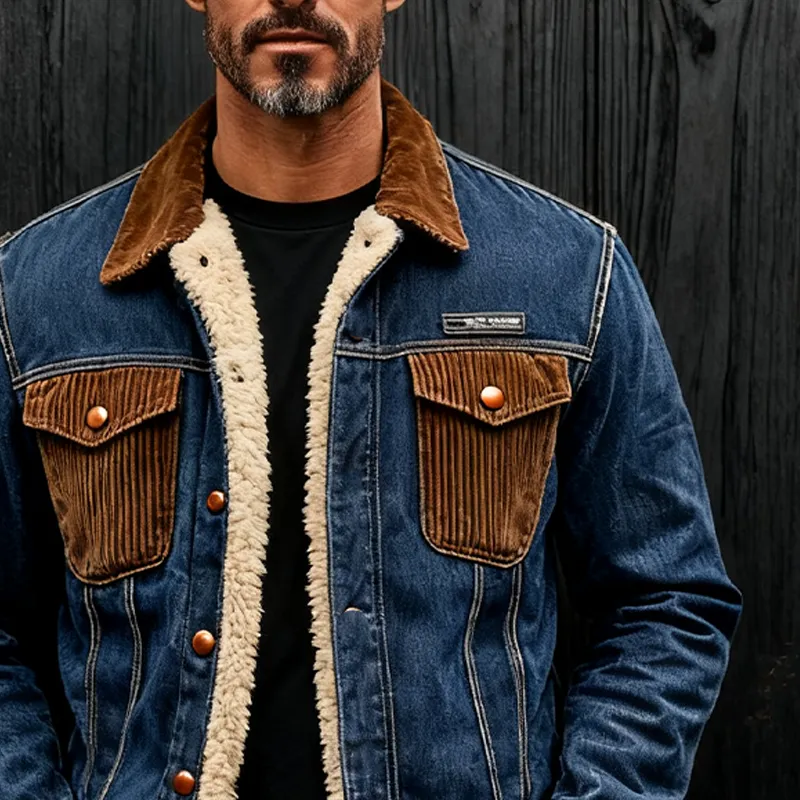 Men's Vintage Corduroy Paneled Denim Jacket MTA2430J3X sold by Manly product image thumbnail 3