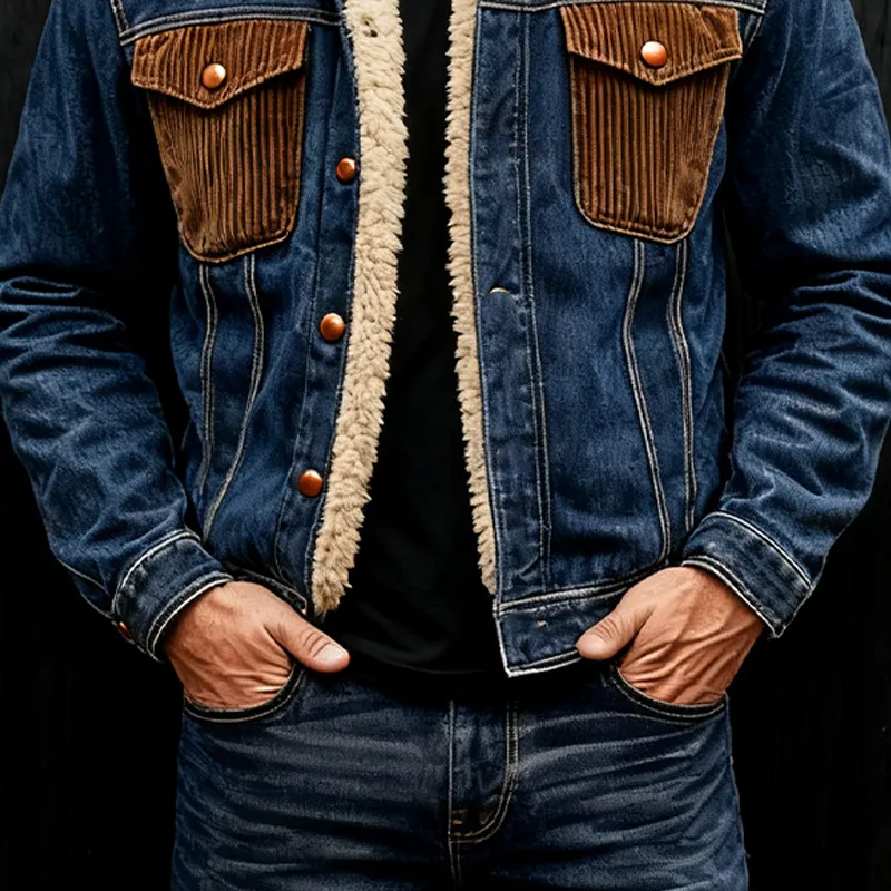 Men's Vintage Corduroy Paneled Denim Jacket MTA2430J3X sold by Manly product image thumbnail 4