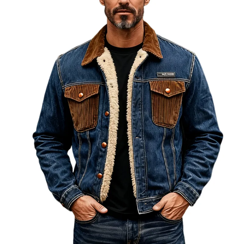 Men's Vintage Corduroy Paneled Denim Jacket MTA2430J3X sold by Manly