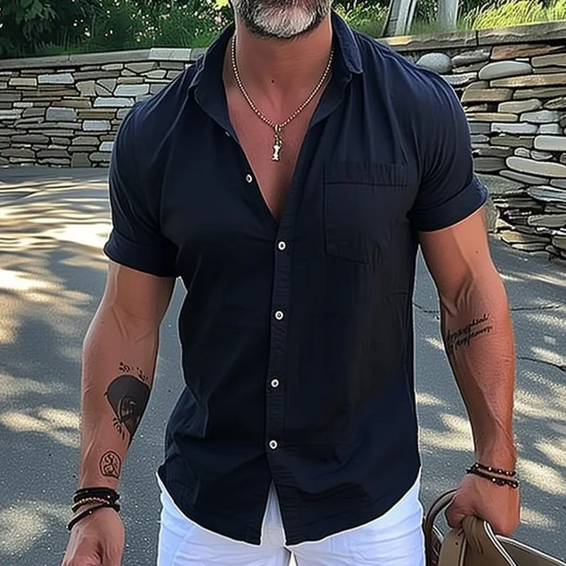 Men's Casual Vintage Pocket Lapel Shirt 43564684TO sold by Manly product image thumbnail 2