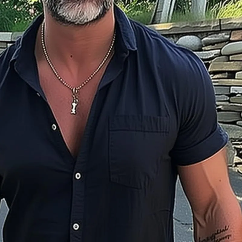 Men's Casual Vintage Pocket Lapel Shirt 43564684TO sold by Manly product image thumbnail 3