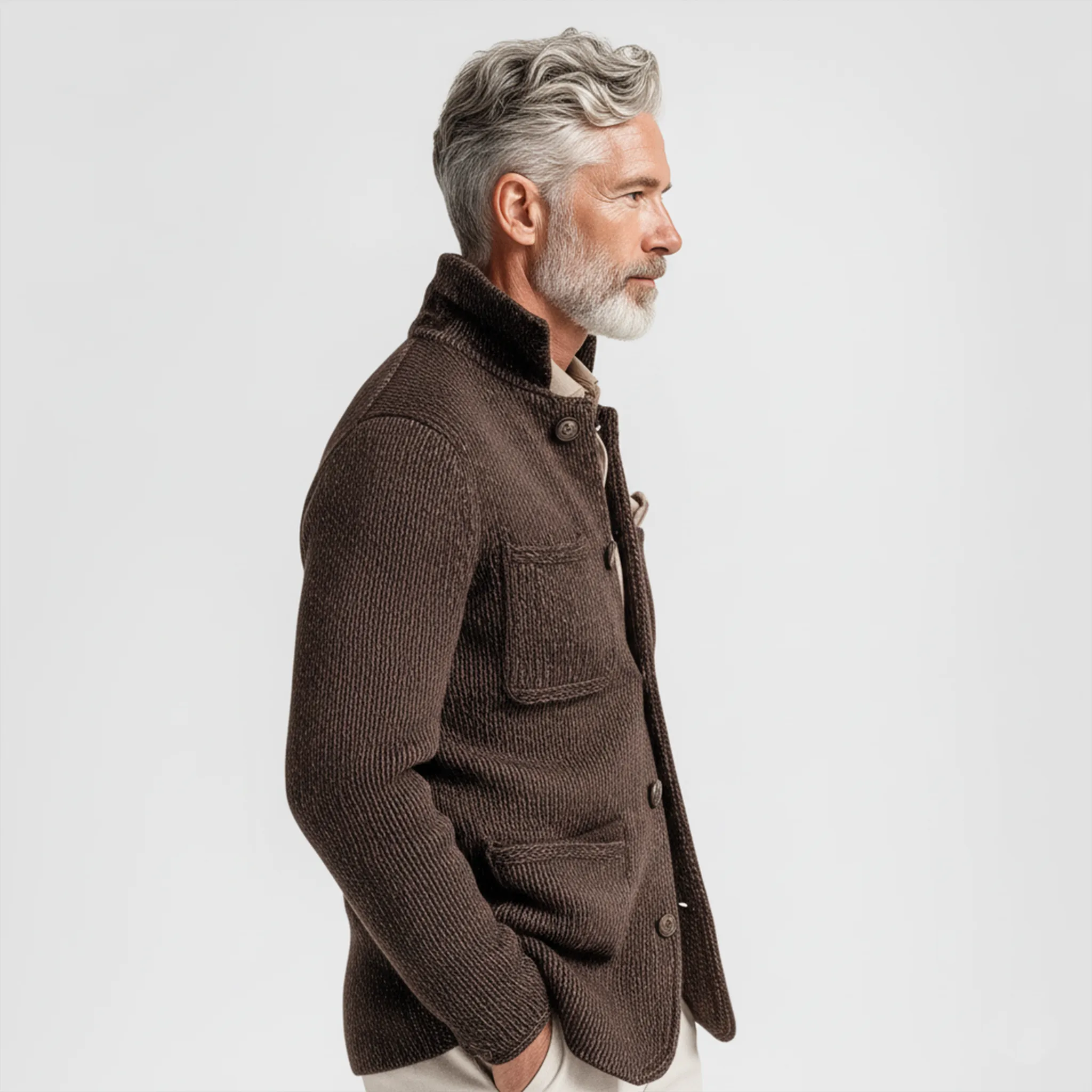 Men's Classic Casual Stand-up Collar Single-breasted Multi-pocket Knit Cardigan MTA3060J2K sold by Manly product image thumbnail 3