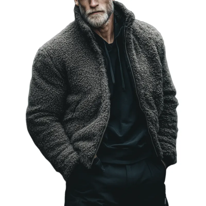 Men's Classic Casual Stand Collar Fleece Zip-Up Jacket MTA3068J1K sold by Manly