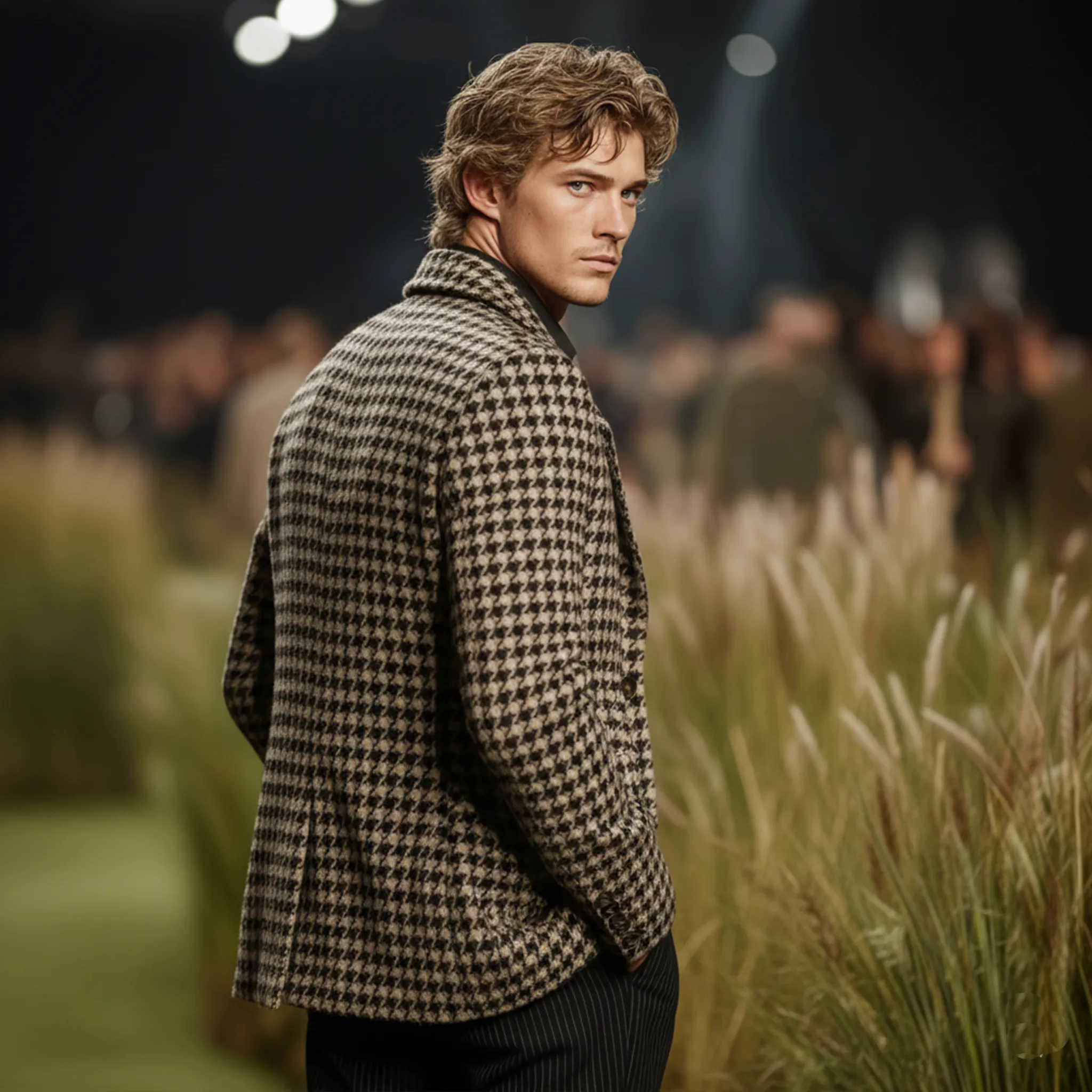 Men's Classic Business Casual Faux Houndstooth Wool Single-breasted Coat MTA3040J1K sold by Manly product image thumbnail 3