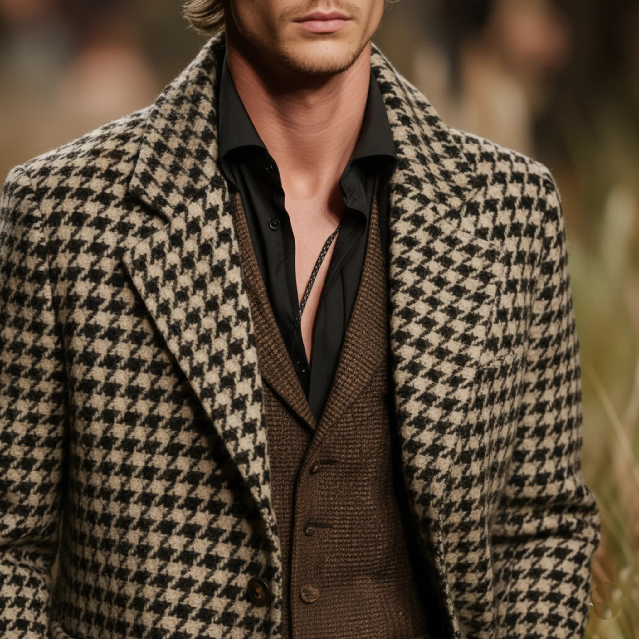 Men's Classic Business Casual Faux Houndstooth Wool Single-breasted Coat MTA3040J1K sold by Manly product image thumbnail 5