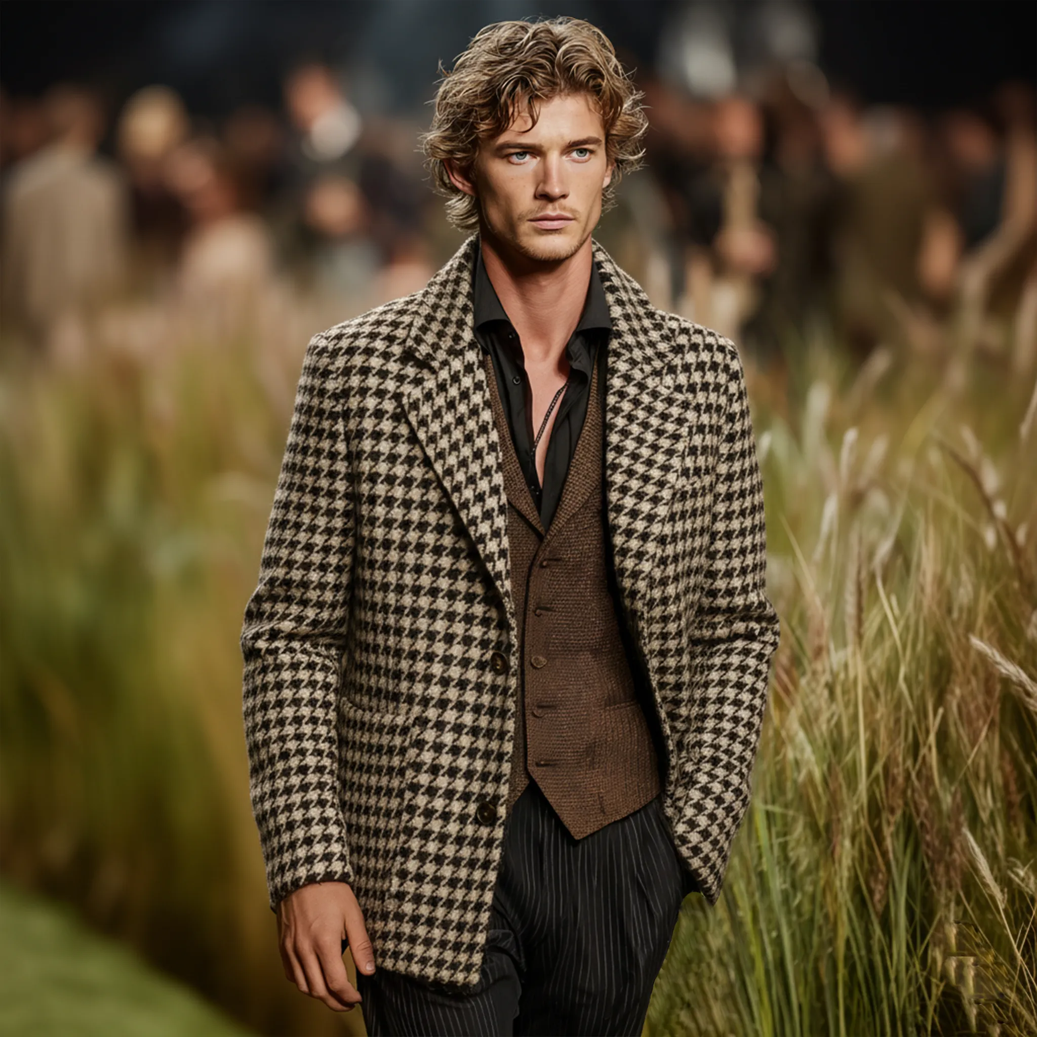 Men's Classic Business Casual Faux Houndstooth Wool Single-breasted Coat MTA3040J1K sold by Manly product image thumbnail 2