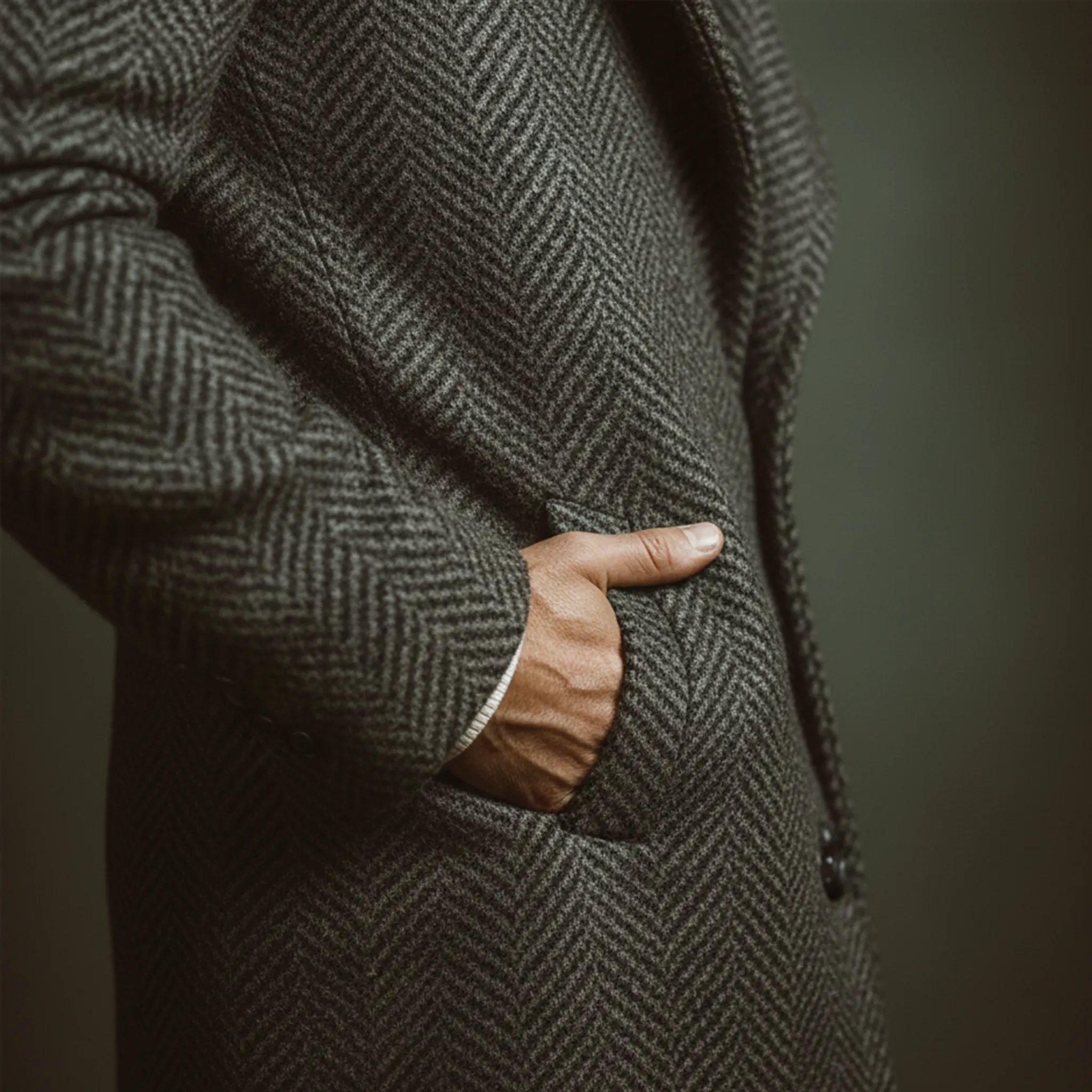 Men's Classic Casual Fur Collar Faux Herringbone Wool Single-breasted Coat MTA3010J1K sold by Manly product image thumbnail 5