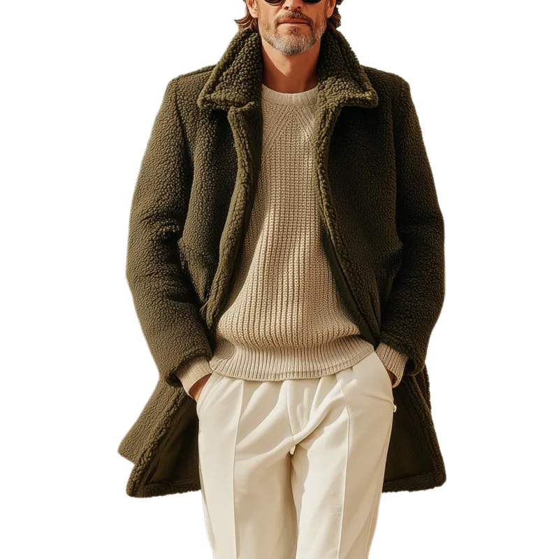 Men's Classic Casual Lapel Fleece Button Coat MTA3087J2K sold by Manly