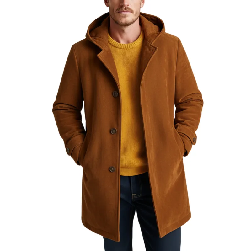 Men's Classic Casual Hooded Faux Suede Single-breasted Coat MTA3026J1K sold by Manly
