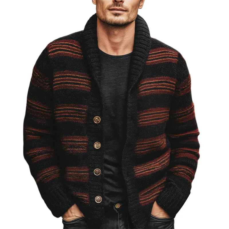 Men's Classic Color-blocked Striped Button-down Knit Cardigan MTA2965J8U sold by Manly