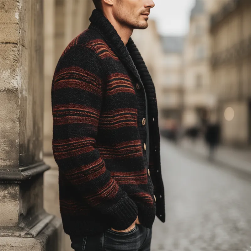 Men's Classic Color-blocked Striped Button-down Knit Cardigan MTA2965J8U sold by Manly product image thumbnail 3