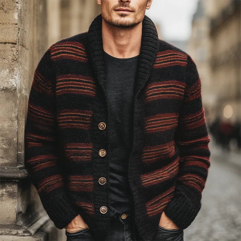 Men's Classic Color-blocked Striped Button-down Knit Cardigan MTA2965J8U sold by Manly product image thumbnail 2