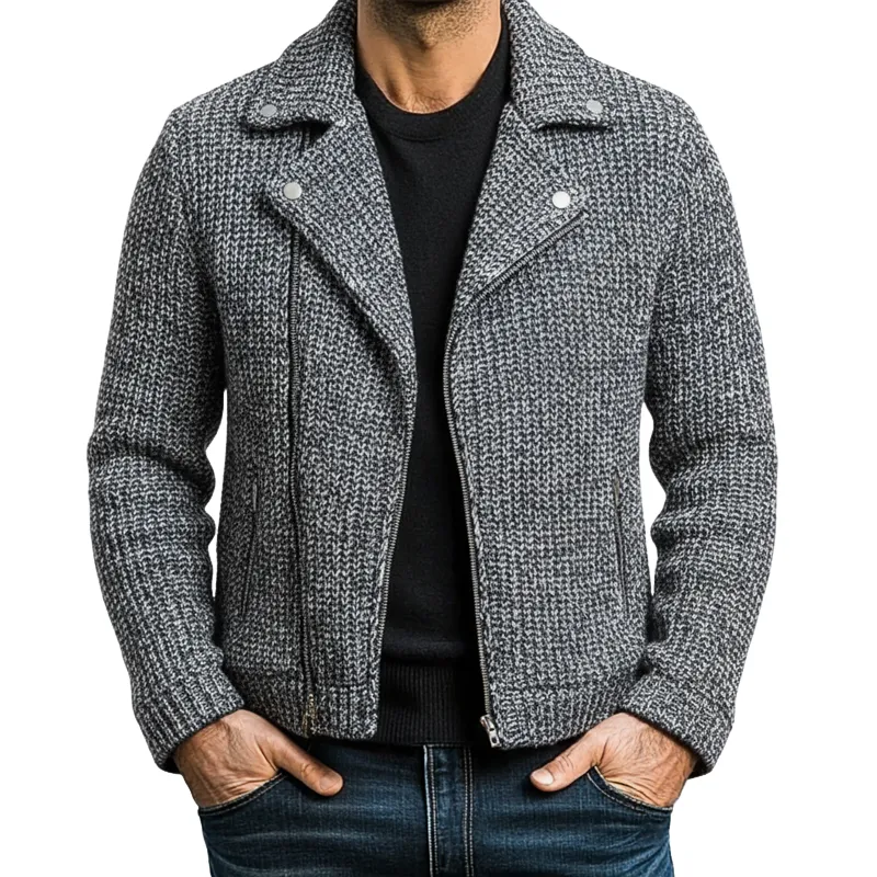 Men's Classic Grey Notched Collar Zipper Knit Jacket MTA3088J7U sold by Manly