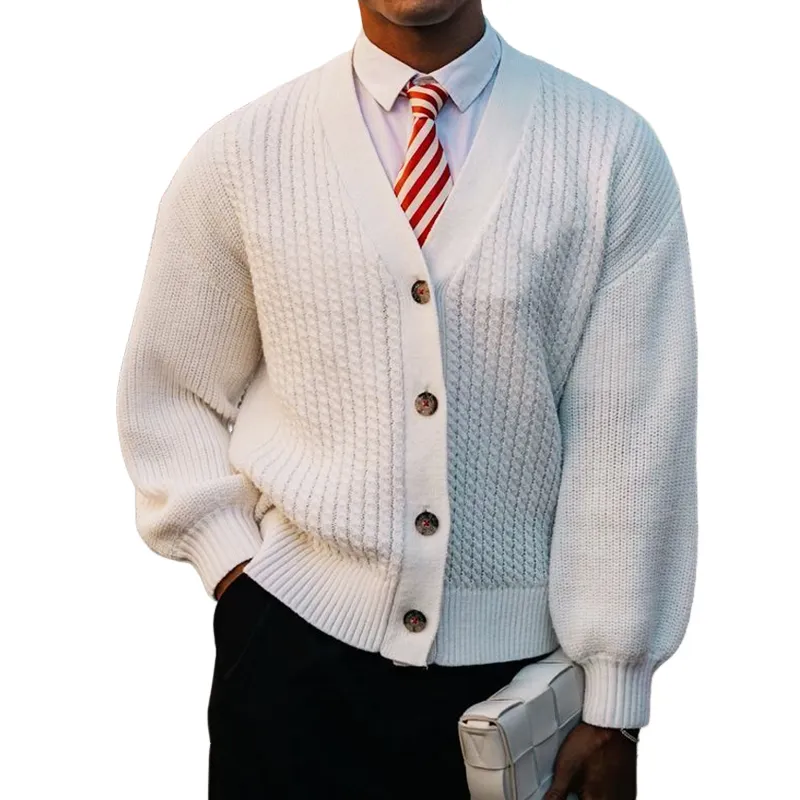 Men's Classic Casual White Button-down Knit Cardigan MTA3002J8U sold by Manly