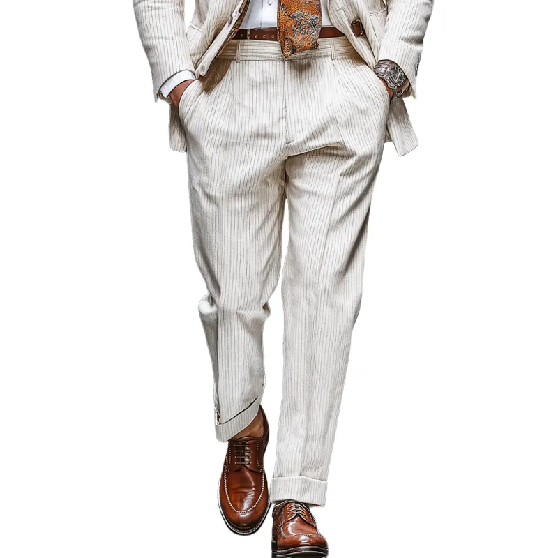 Men's Classic Cotton Blend Business Vertical Stripe Suit Pants MTA3033J1U sold by Manly