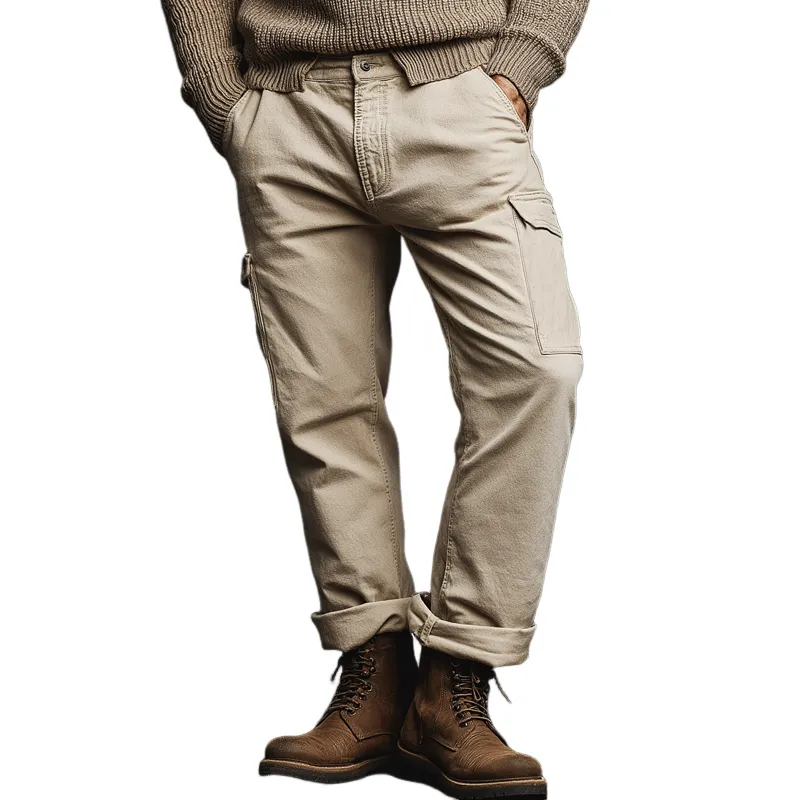 Men's Classic Beige Cotton Blend Straight Leg Cargo Pants MTA3068J4U sold by Manly