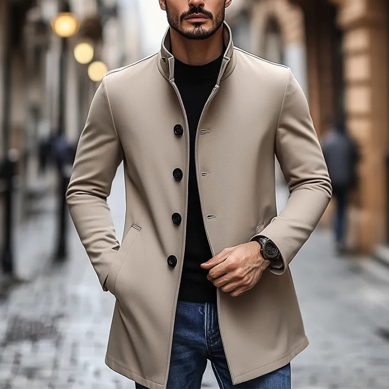 Men's Casual Solid Color Lapel Button Mid-length Coat MTA3047J4X sold by Manly product image thumbnail 2
