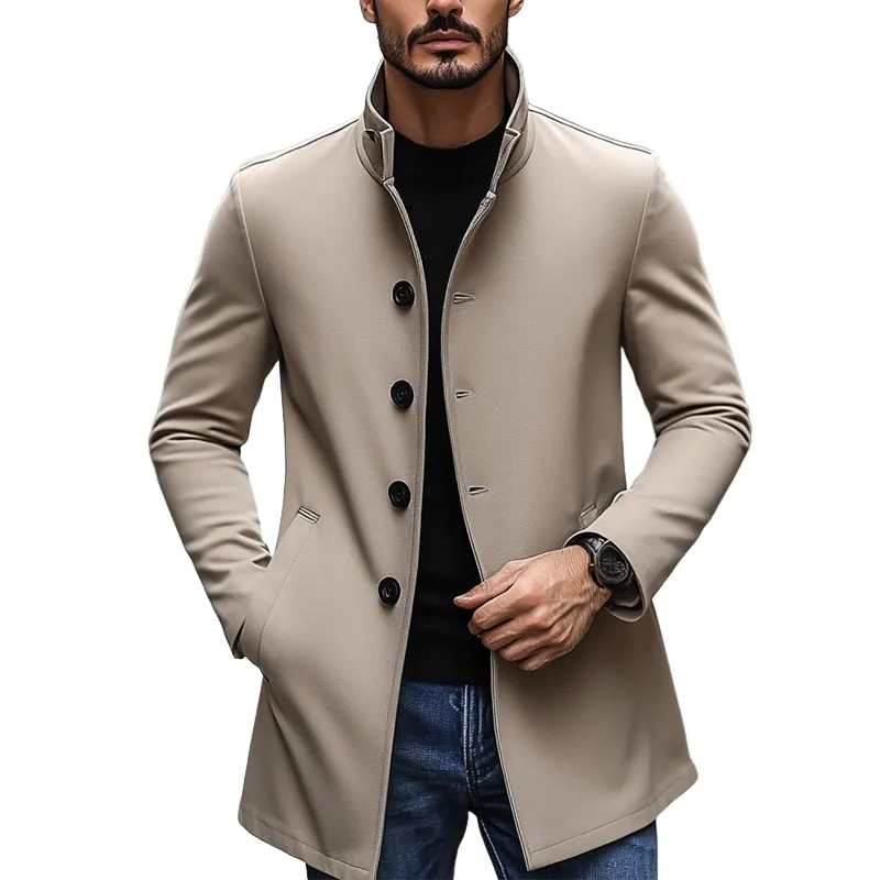Men's Casual Solid Color Lapel Button Mid-length Coat MTA3047J4X sold by Manly