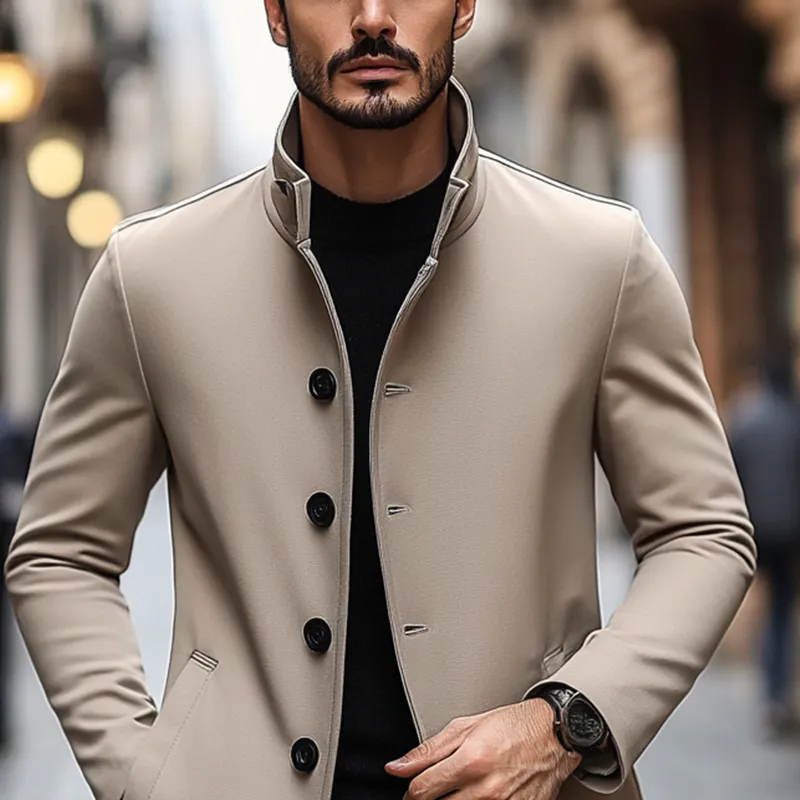 Men's Casual Solid Color Lapel Button Mid-length Coat MTA3047J4X sold by Manly product image thumbnail 3