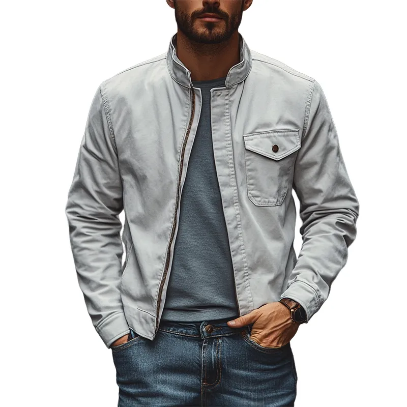 Men's Casual Solid Color Stand Collar Zip-Up Jacket MTA3043J6X sold by Manly