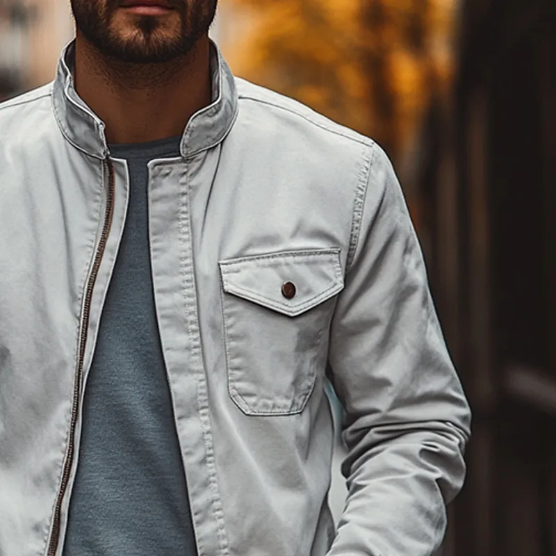 Men's Casual Solid Color Stand Collar Zip-Up Jacket MTA3043J6X sold by Manly product image thumbnail 3