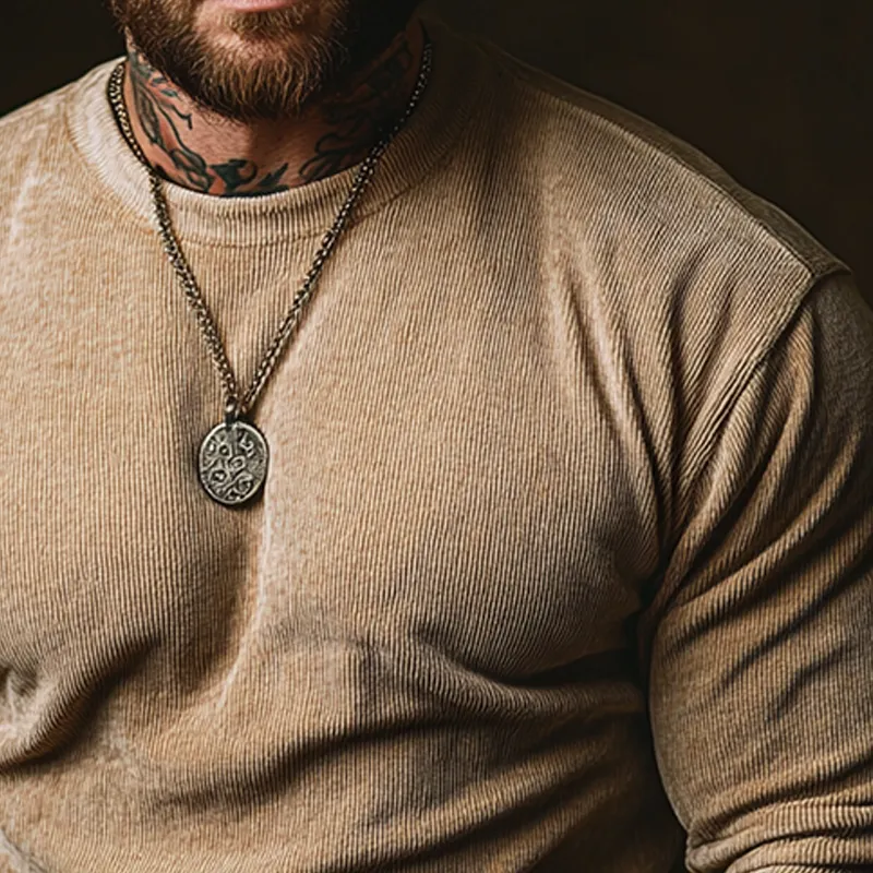 Men's Retro Solid Color Crew Neck Corduroy Long Sleeve Sweatshirt MTA3036J3X sold by Manly product image thumbnail 3