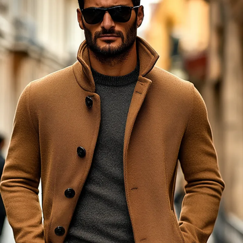Men's Solid Color Faux Woolen Lapel Mid-length Coat MTA2977J8X sold by Manly product image thumbnail 3