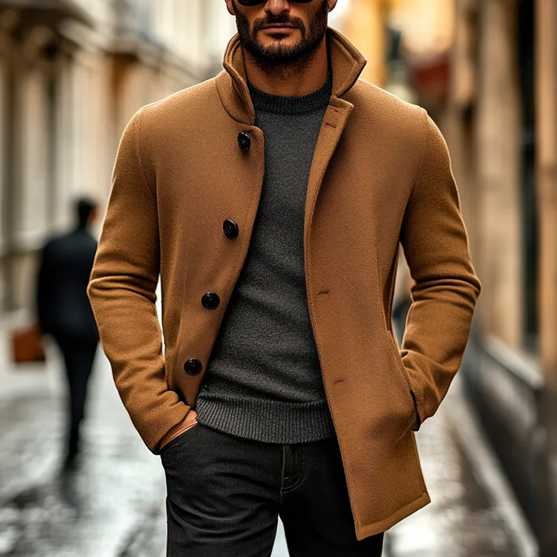 Men's Solid Color Faux Woolen Lapel Mid-length Coat MTA2977J8X sold by Manly product image thumbnail 2