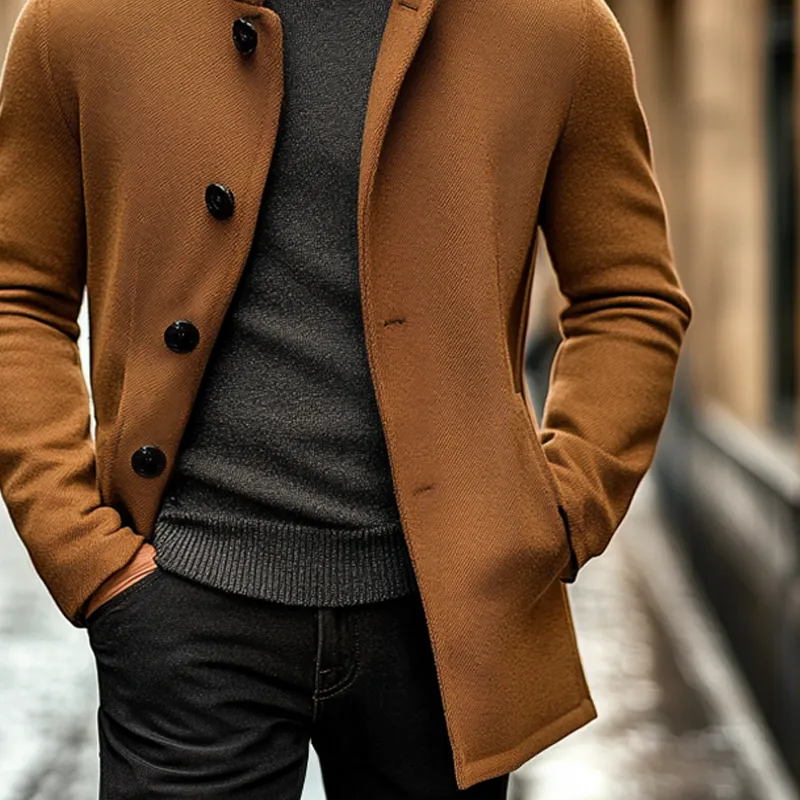 Men's Solid Color Faux Woolen Lapel Mid-length Coat MTA2977J8X sold by Manly product image thumbnail 4