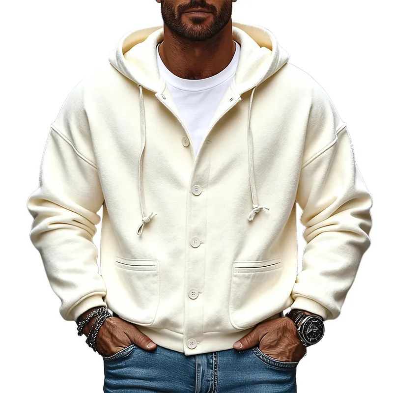 Men's Blended Multi-pocket Button-down Hooded Jacket MTA2991J2X sold by Manly