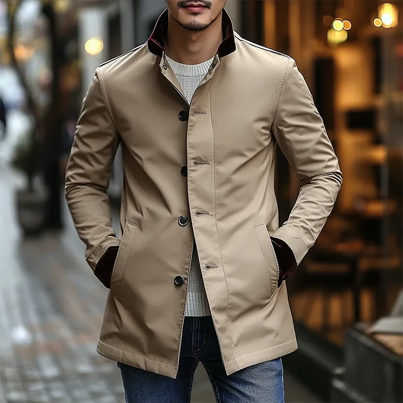 Men's Color-blocked Lapel Slim-fit Mid-length Coat MTA3093J0X sold by Manly product image thumbnail 2