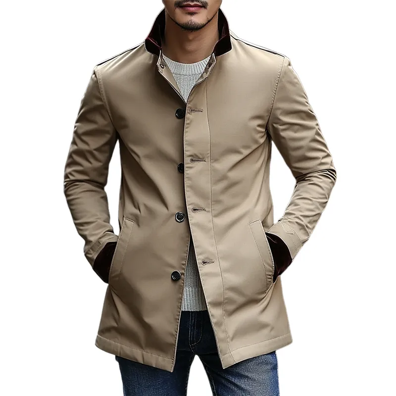 Men's Color-blocked Lapel Slim-fit Mid-length Coat MTA3093J0X sold by Manly