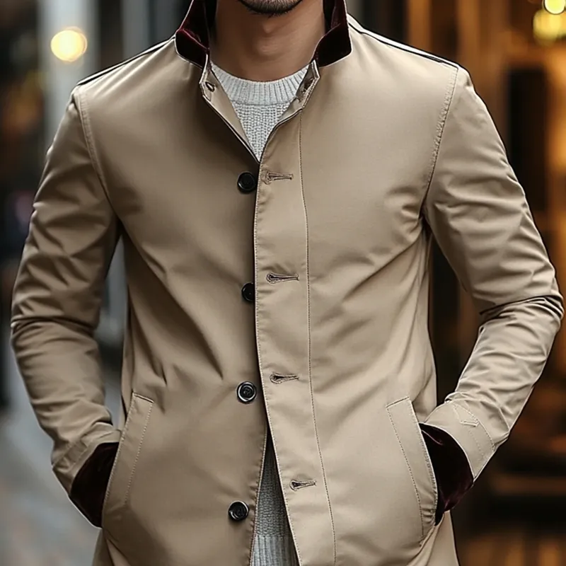 Men's Color-blocked Lapel Slim-fit Mid-length Coat MTA3093J0X sold by Manly product image thumbnail 3
