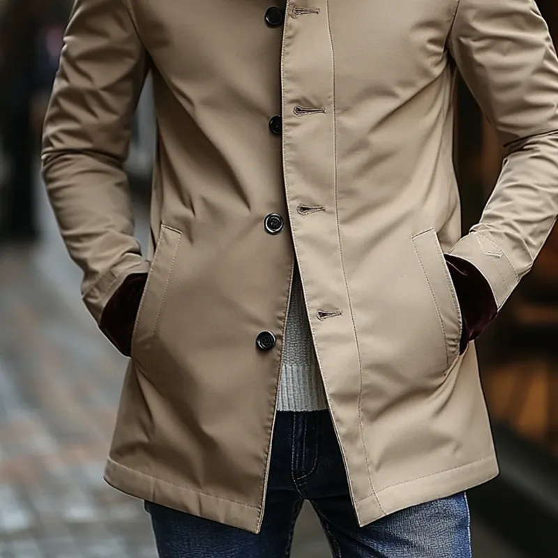 Men's Color-blocked Lapel Slim-fit Mid-length Coat MTA3093J0X sold by Manly product image thumbnail 4