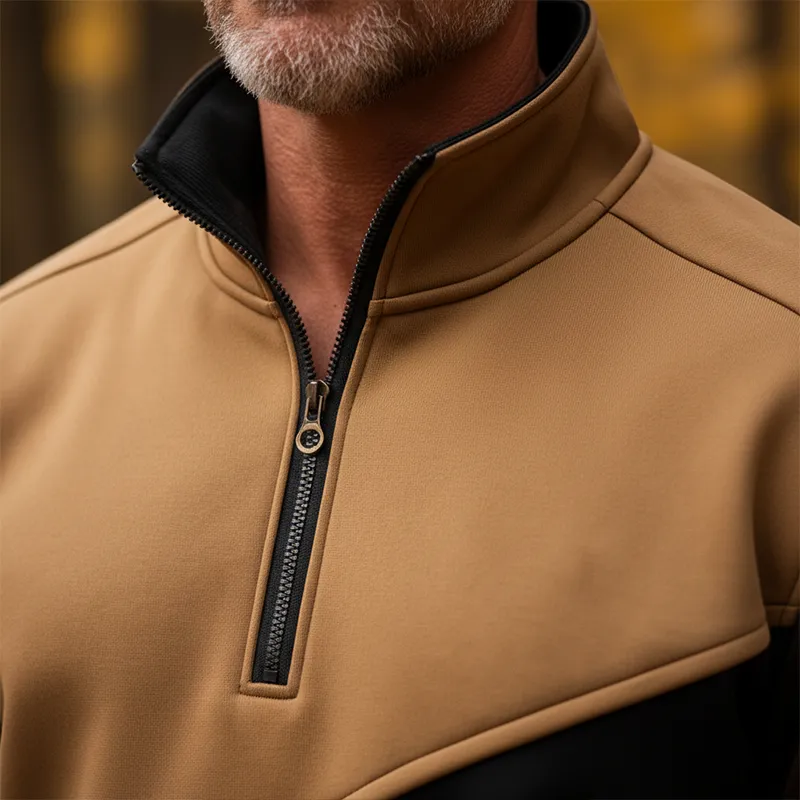 Men's Winter Retro Color-block Patchwork Half-zip Warm Sweatshirt MTA2917J8P sold by Manly product image thumbnail 4