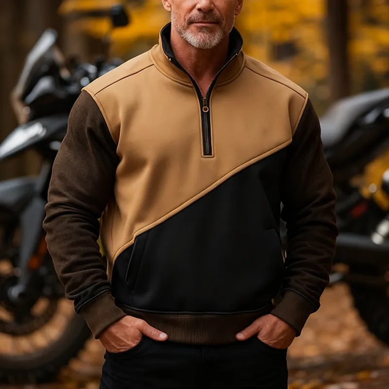 Men's Winter Retro Color-block Patchwork Half-zip Warm Sweatshirt MTA2917J8P sold by Manly product image thumbnail 2