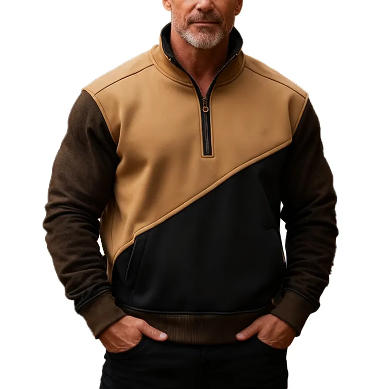 Men's Winter Retro Color-block Patchwork Half-zip Warm Sweatshirt MTA2917J8P sold by Manly