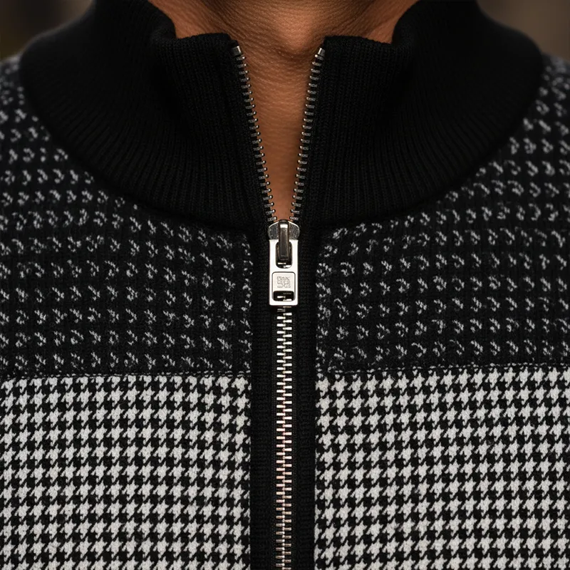 Men's Winter Retro Houndstooth Cotton Blend Patchwork Half-Zip Warm Sweatshirt MTA3037J7P sold by Manly product image thumbnail 5