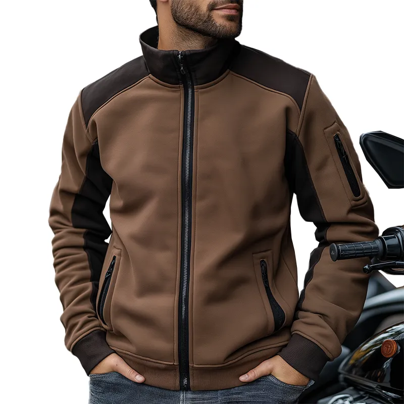 Men's Winter Retro Cotton Blend Patchwork Stand Collar Zipper Jacket MTA2998J0P sold by Manly