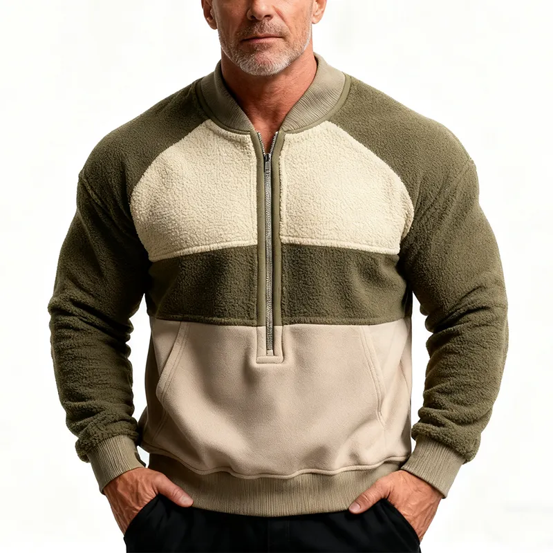 Men's Winter Retro Fleece Patchwork Half-Zip Sweatshirt MTA2990J7P sold by Manly product image thumbnail 2